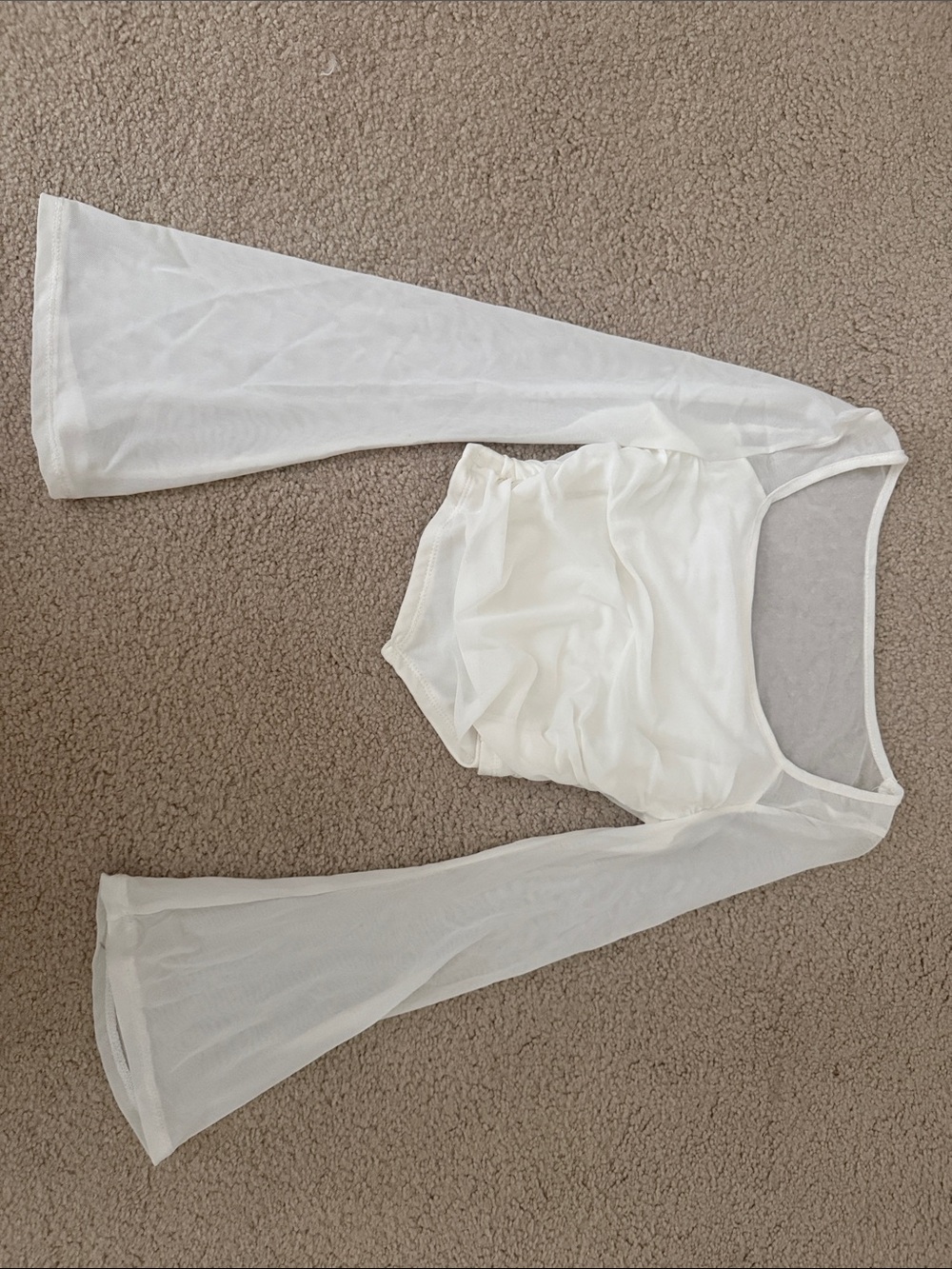 White Sheer Mesh Long Sleeve Crop Top